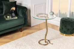 Runder Beistelltisch WILDLIFE SNAKE 65cm kupfer antik Metall Glas handmade