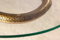 Runder Beistelltisch WILDLIFE SNAKE 65cm kupfer antik Metall Glas handmade
