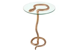 Runder Beistelltisch WILDLIFE SNAKE 65cm kupfer antik Metall Glas handmade