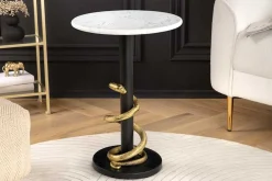 Runder Beistelltisch WILDLIFE SNAKE 55cm weiß Marmor gold schwarz Schlange Skulptur