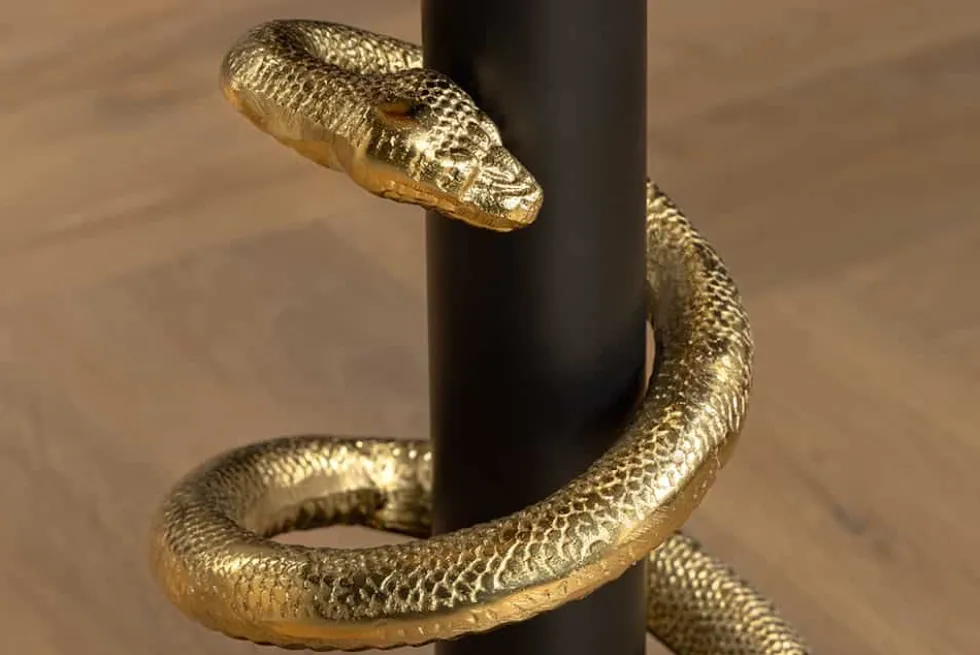 Runder Beistelltisch WILDLIFE SNAKE 55cm weiß Marmor gold schwarz Schlange Skulptur