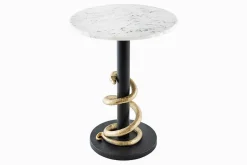 Runder Beistelltisch WILDLIFE SNAKE 55cm weiß Marmor gold schwarz Schlange Skulptur