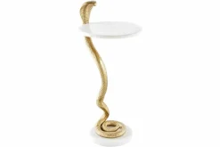 Runder Beistelltisch WILDLIFE COBRA 65cm gold weiß Marmor Schlangen-Skulptur handmade