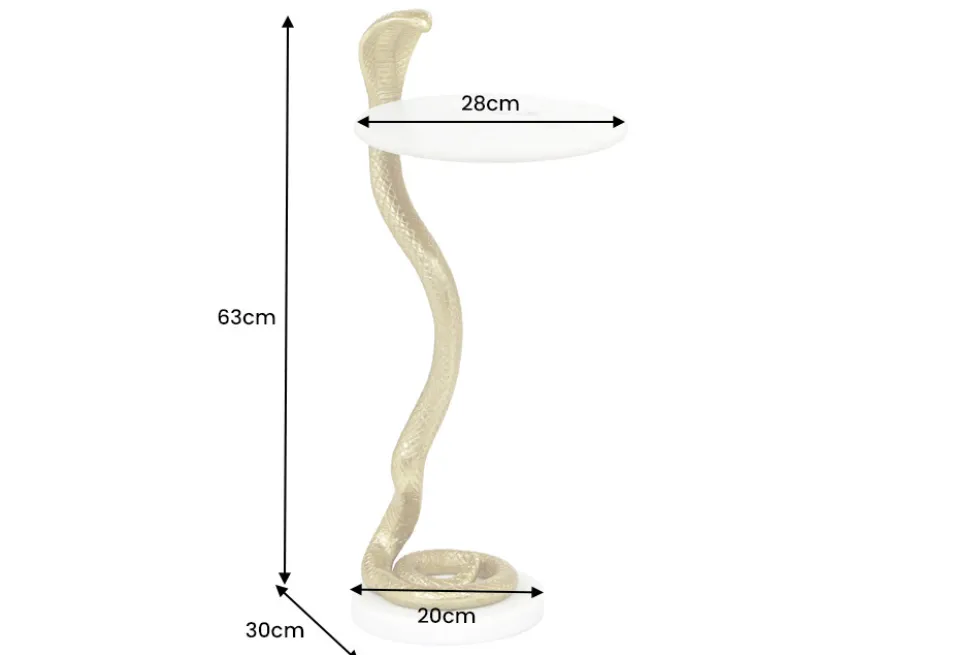 Runder Beistelltisch WILDLIFE COBRA 65cm gold weiß Marmor Schlangen-Skulptur handmade