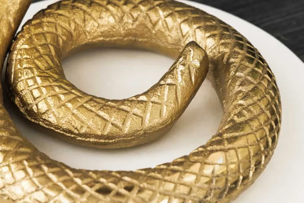 Runder Beistelltisch WILDLIFE COBRA 65cm gold weiß Marmor Schlangen-Skulptur handmade