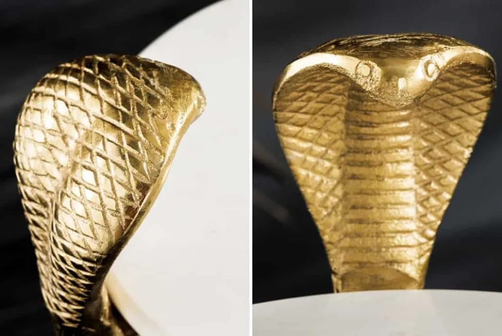 Runder Beistelltisch WILDLIFE COBRA 65cm gold weiß Marmor Schlangen-Skulptur handmade