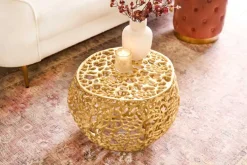 Runder Couchtisch ABSTRACT LEAF 50cm gold Metall filigrane Handarbeit Vintage Design