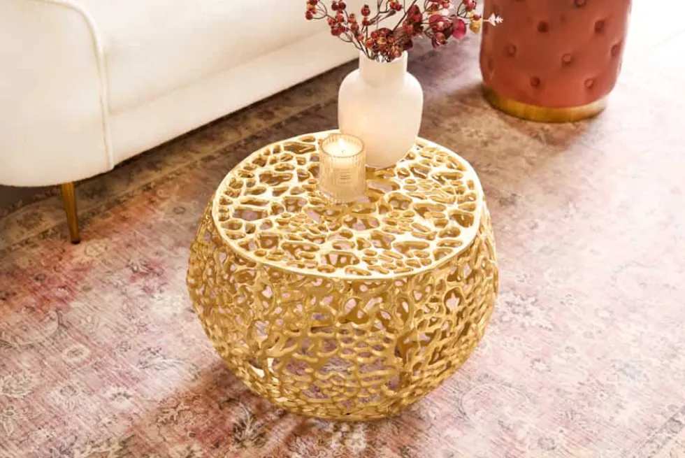 Runder Couchtisch ABSTRACT LEAF 50cm gold Metall filigrane Handarbeit Vintage Design