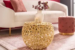 Runder Couchtisch ABSTRACT LEAF 50cm gold Metall filigrane Handarbeit Vintage Design