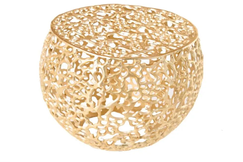 Runder Couchtisch ABSTRACT LEAF 50cm gold Metall filigrane Handarbeit Vintage Design