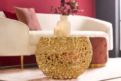Runder Couchtisch ABSTRACT LEAF 50cm gold Metall filigrane Handarbeit Vintage Design