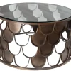 Runder Couchtisch ABSTRACT 60cm antik messing Metall Glas Industrial Fischschuppen Design