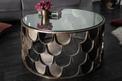 Runder Couchtisch ABSTRACT 60cm antik messing Metall Glas Industrial Fischschuppen Design