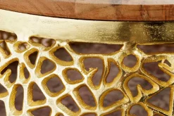 Runder Couchtisch ABSTRACT LEAF 75cm gold Metall massiv Akazienholz filigrane Handarbeit