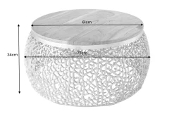 Runder Couchtisch ABSTRACT LEAF 75cm gold Metall massiv Akazienholz filigrane Handarbeit