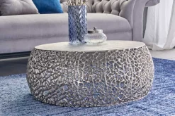 Runder Couchtisch ABSTRACT LEAF 75cm silber antik Metall filigrane Handarbeit