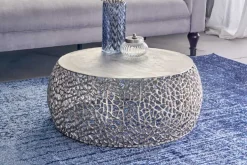 Runder Couchtisch ABSTRACT LEAF 75cm silber antik Metall filigrane Handarbeit