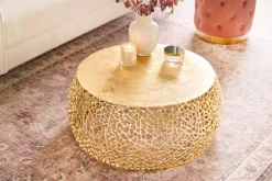Runder Couchtisch ABSTRACT LEAF 75cm gold Metall filigrane Handarbeit Vintage Design