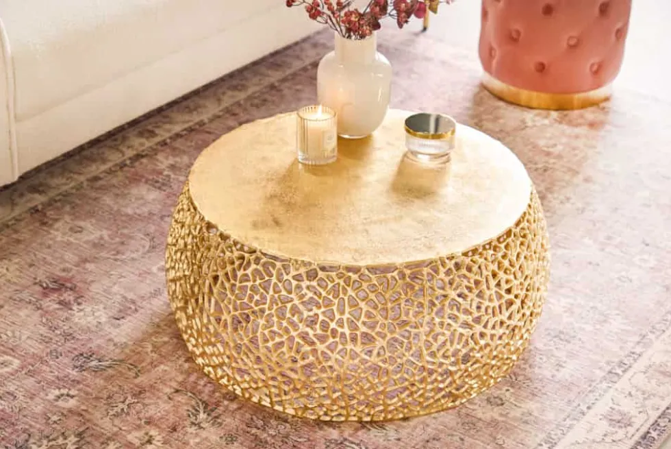 Runder Couchtisch ABSTRACT LEAF 75cm gold Metall filigrane Handarbeit Vintage Design