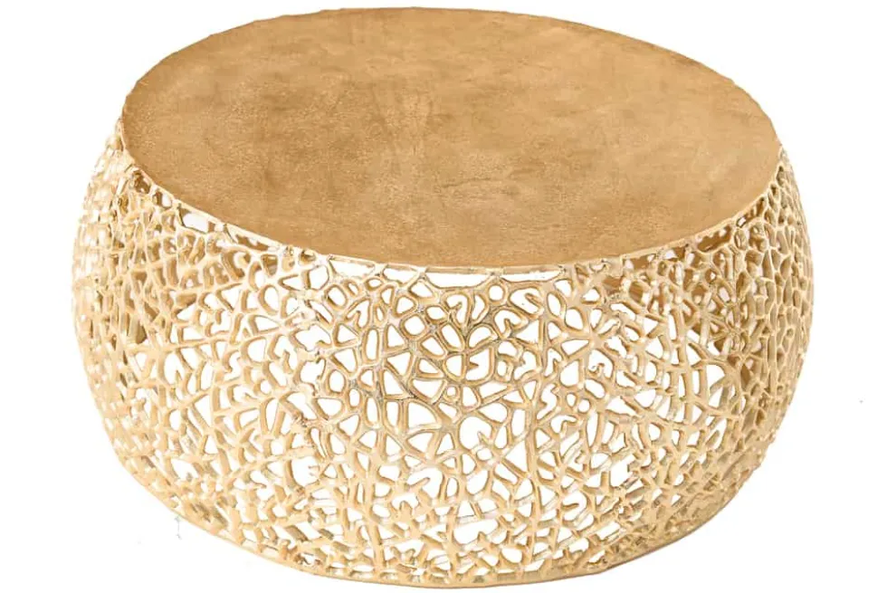 Runder Couchtisch ABSTRACT LEAF 75cm gold Metall filigrane Handarbeit Vintage Design