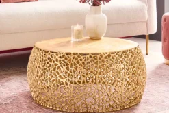 Runder Couchtisch ABSTRACT LEAF 75cm gold Metall filigrane Handarbeit Vintage Design
