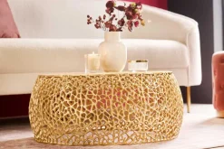 Runder Couchtisch ABSTRACT LEAF 75cm gold Metall filigrane Handarbeit Vintage Design
