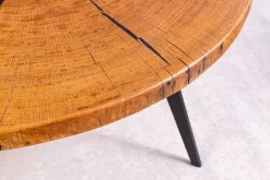 Runder Couchtisch ARBOR 75cm natur Eiche Massivholz schwarz Metall Beistelltisch