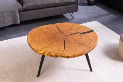 Runder Couchtisch ARBOR 75cm natur Eiche Massivholz schwarz Metall Beistelltisch
