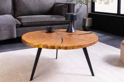 Runder Couchtisch ARBOR 75cm natur Eiche Massivholz schwarz Metall Beistelltisch