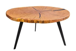 Runder Couchtisch ARBOR 75cm natur Eiche Massivholz schwarz Metall Beistelltisch