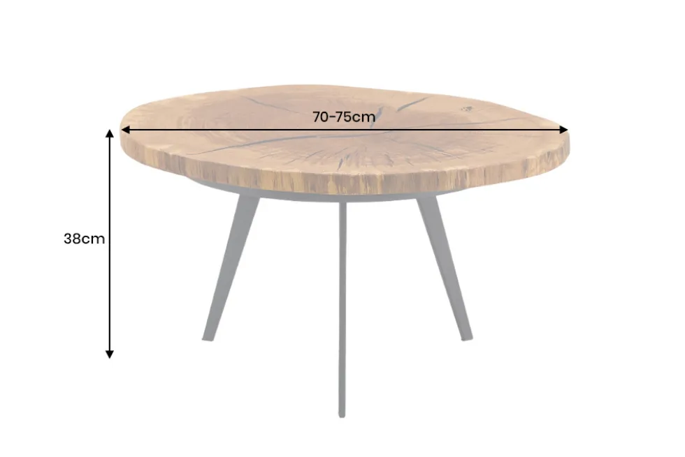 Runder Couchtisch ARBOR 75cm natur Eiche Massivholz schwarz Metall Beistelltisch