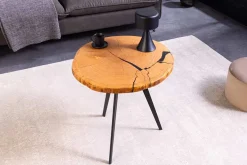 Runder Couchtisch ARBOR 55cm natur Eiche Massivholz schwarz Metall Beistelltisch
