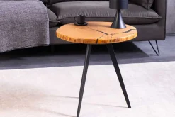 Runder Couchtisch ARBOR 55cm natur Eiche Massivholz schwarz Metall Beistelltisch