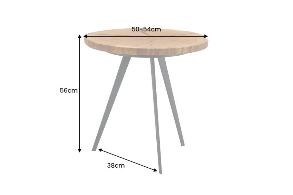 Runder Couchtisch ARBOR 55cm natur Eiche Massivholz schwarz Metall Beistelltisch