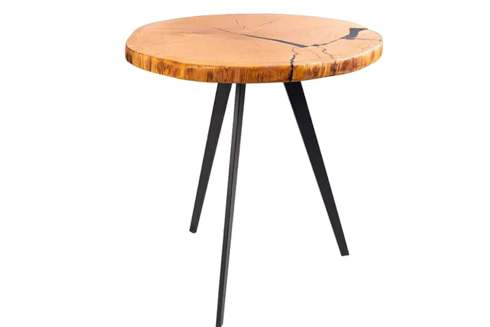 Runder Couchtisch ARBOR 55cm natur Eiche Massivholz schwarz Metall Beistelltisch