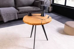 Runder Couchtisch ARBOR 55cm natur Eiche Massivholz schwarz Metall Beistelltisch