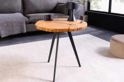 Runder Couchtisch ARBOR 55cm natur Eiche Massivholz schwarz Metall Beistelltisch