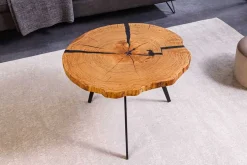 Runder Couchtisch ARBOR 65cm natur Eiche Massivholz schwarz Metall Beistelltisch