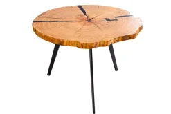 Runder Couchtisch ARBOR 65cm natur Eiche Massivholz schwarz Metall Beistelltisch