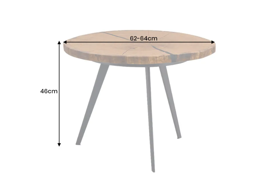 Runder Couchtisch ARBOR 65cm natur Eiche Massivholz schwarz Metall Beistelltisch
