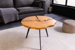 Runder Couchtisch ARBOR 65cm natur Eiche Massivholz schwarz Metall Beistelltisch