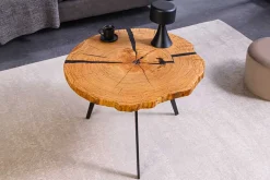 Runder Couchtisch ARBOR 65cm natur Eiche Massivholz schwarz Metall Beistelltisch