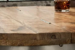 Runder Couchtisch DRUMP STORAGE 70cm natur silber Mangoholz mit Stauraum handmade Industrial