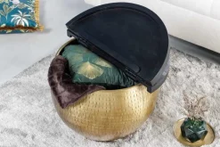 Runder Couchtisch DRUMP STORAGE 60cm gold schwarz Mangoholz Metall mit Stauraum Hammerschlag