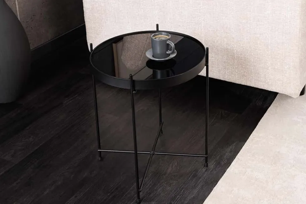 Runder Couchtisch ELEGANCE 45cm anthrazit Glas schwarz Metallgestell