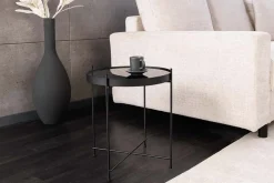 Runder Couchtisch ELEGANCE 45cm anthrazit Glas schwarz Metallgestell