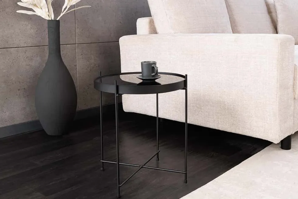Runder Couchtisch ELEGANCE 45cm anthrazit Glas schwarz Metallgestell