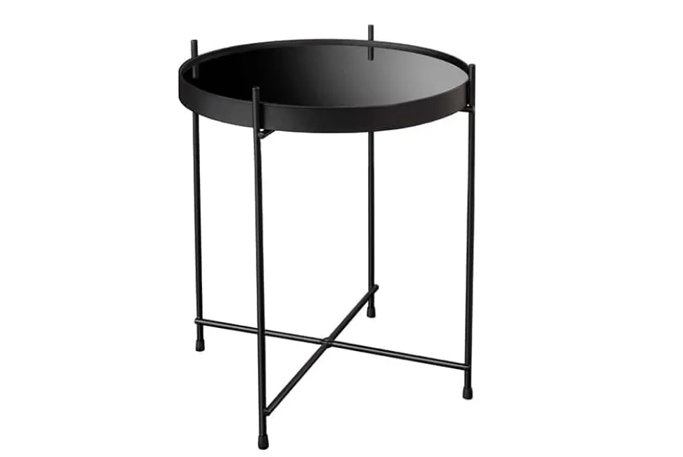 Runder Couchtisch ELEGANCE 45cm anthrazit Glas schwarz Metallgestell