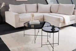 Runder Couchtisch ELEGANCE 45cm anthrazit Glas schwarz Metallgestell