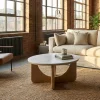 Runder Couchtisch ENSO 80cm weiß Marmor Keramik Eichenholz